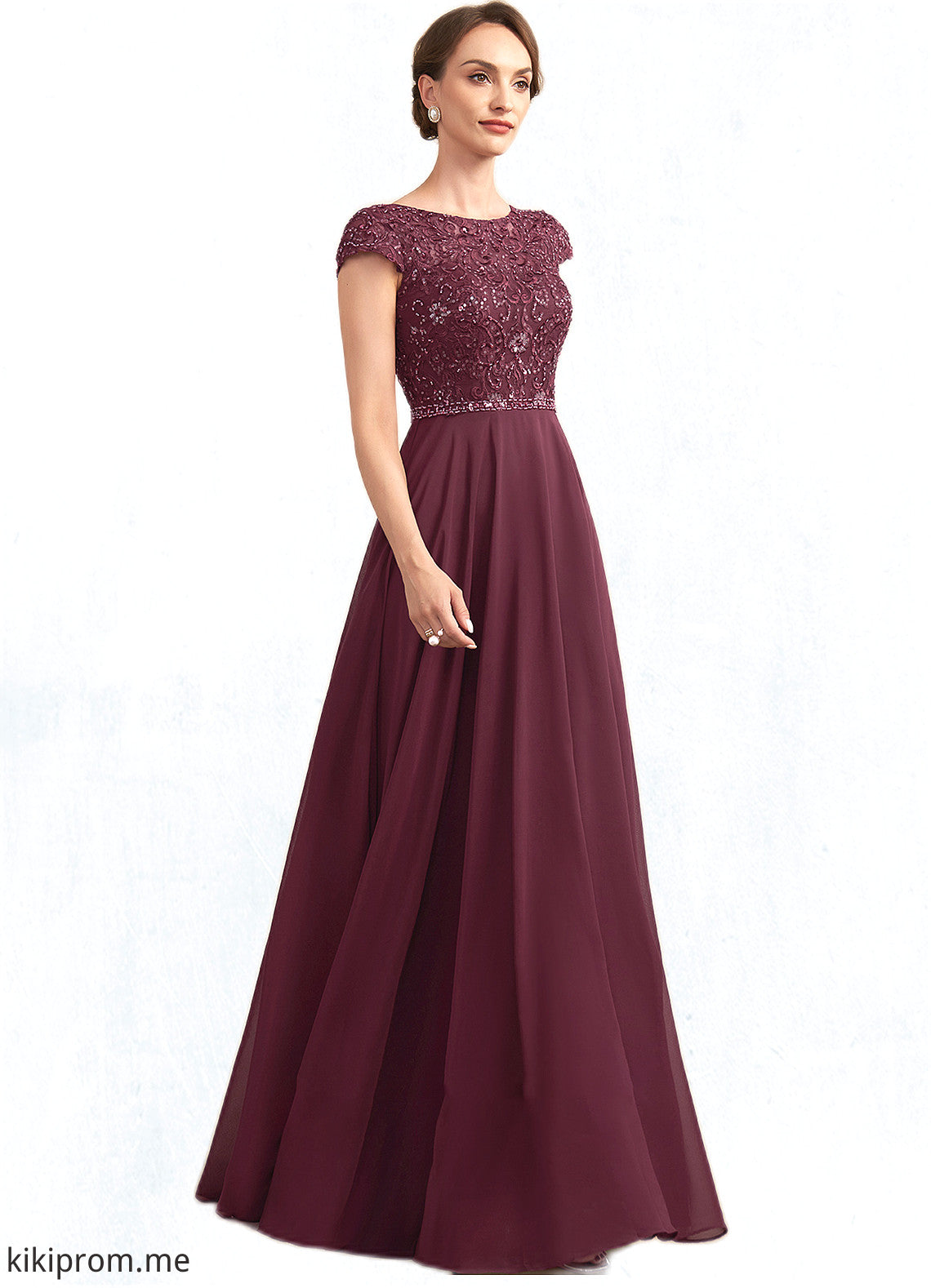 Alejandra A-Line Scoop Neck Floor-Length Chiffon Lace Mother of the Bride Dress With Beading Sequins STF126P0014863