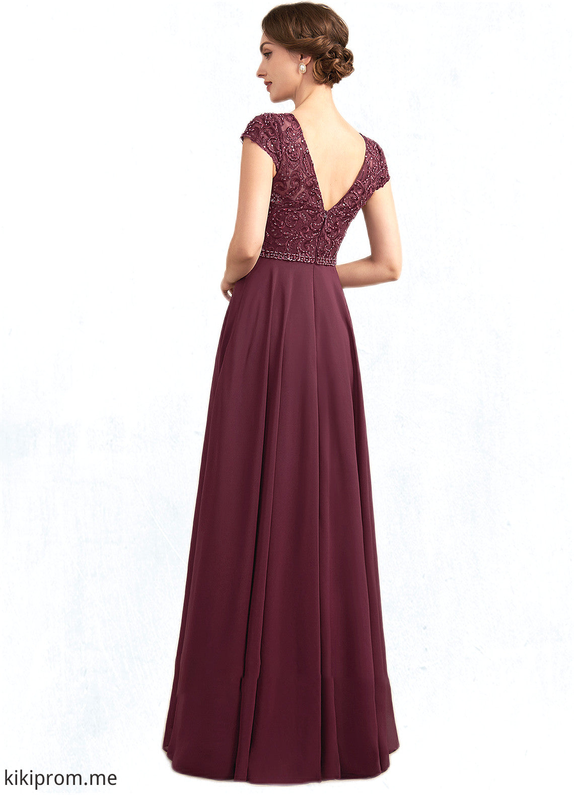 Alejandra A-Line Scoop Neck Floor-Length Chiffon Lace Mother of the Bride Dress With Beading Sequins STF126P0014863