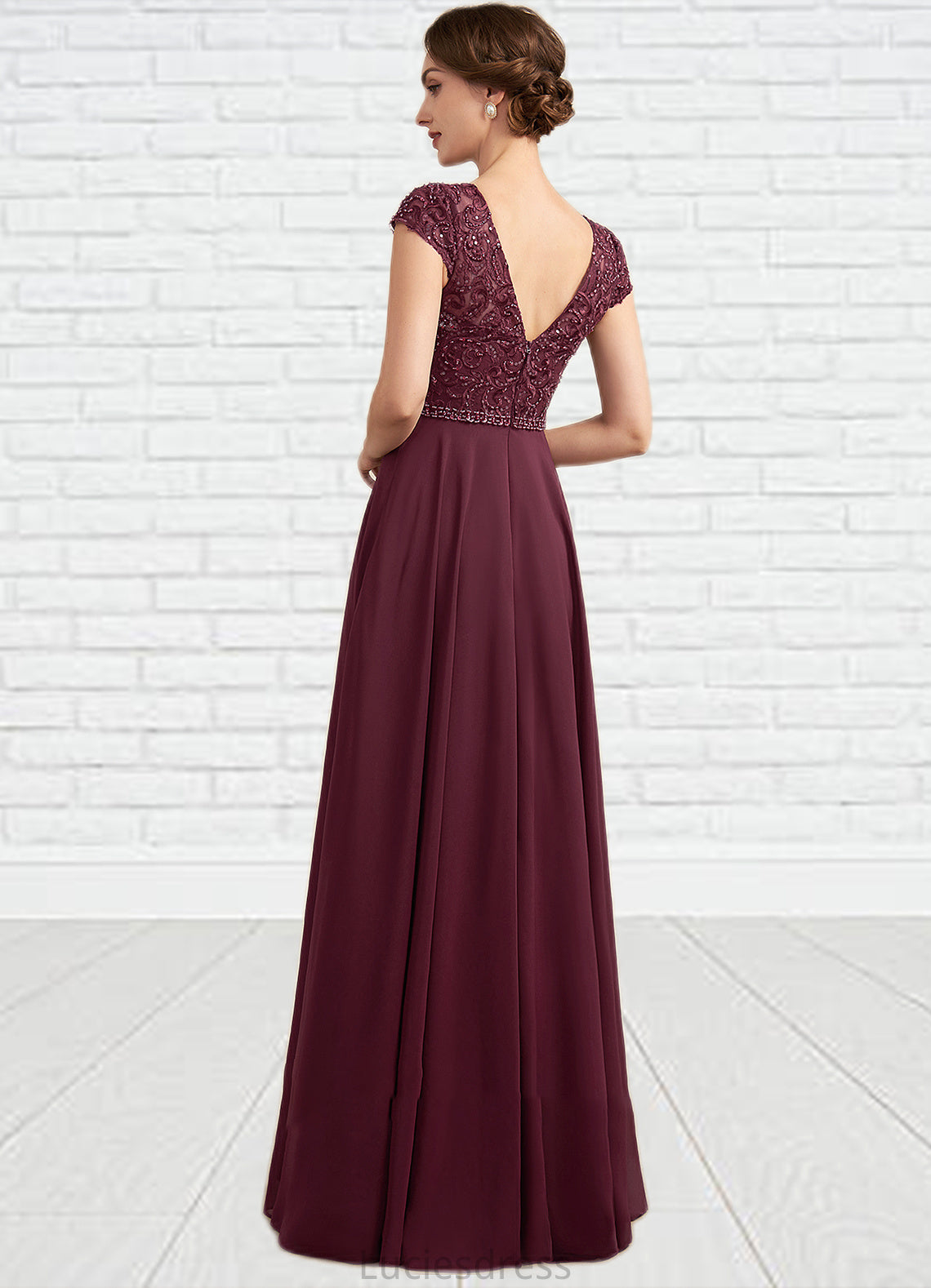 Katelyn A-Line Scoop Neck Floor-Length Chiffon Lace Mother of the Bride Dress With Beading Sequins HF126P0014863