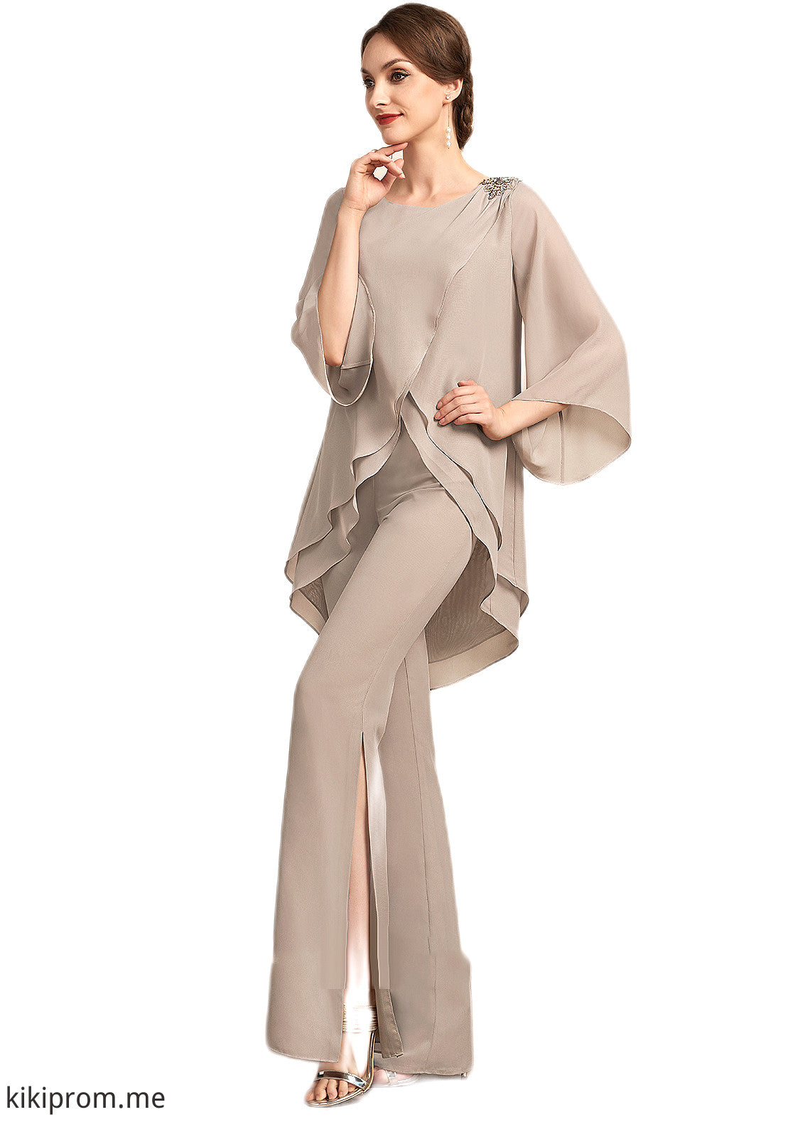 Marely Jumpsuit/Pantsuit Scoop Neck Floor-Length Chiffon Mother of the Bride Dress STF126P0014864