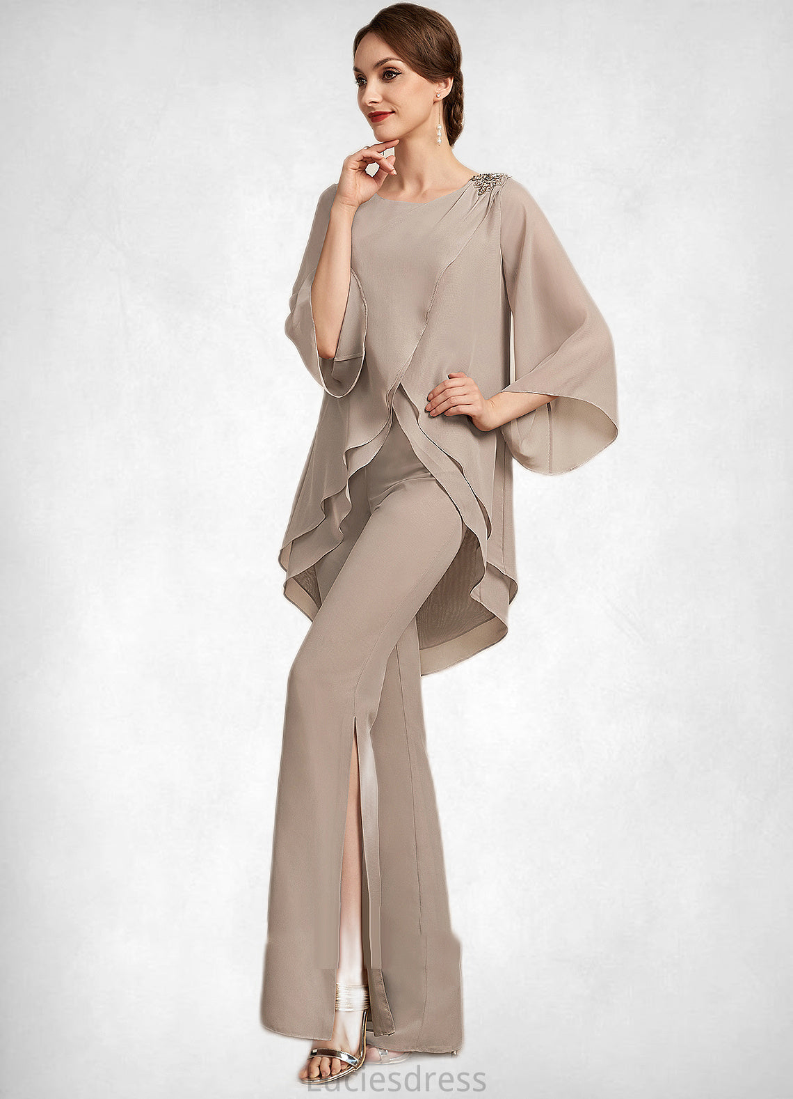 Gwendoline Jumpsuit/Pantsuit Scoop Neck Floor-Length Chiffon Mother of the Bride Dress HF126P0014864