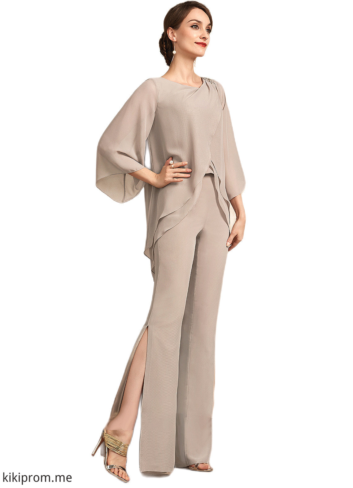 Marely Jumpsuit/Pantsuit Scoop Neck Floor-Length Chiffon Mother of the Bride Dress STF126P0014864