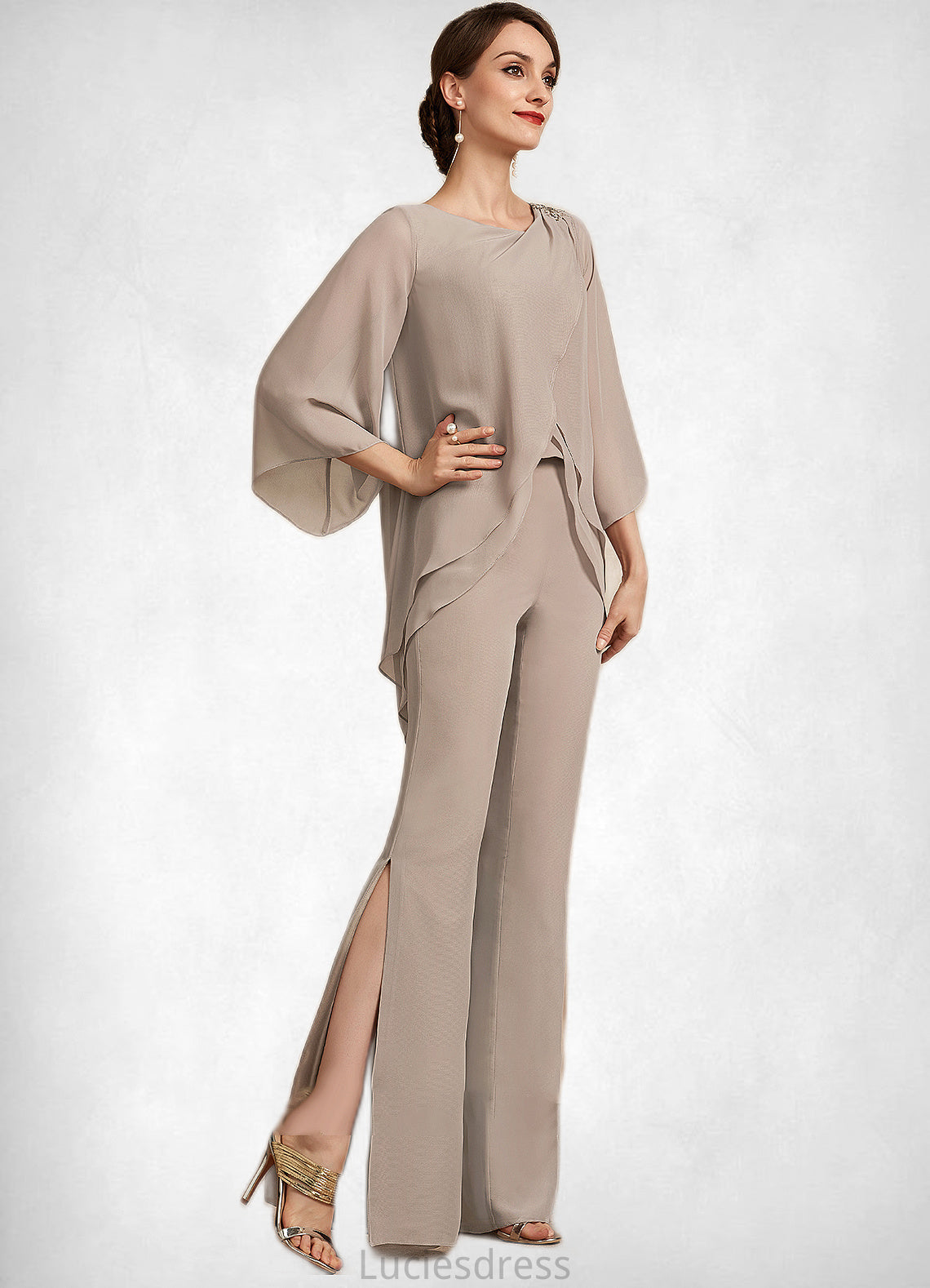 Gwendoline Jumpsuit/Pantsuit Scoop Neck Floor-Length Chiffon Mother of the Bride Dress HF126P0014864