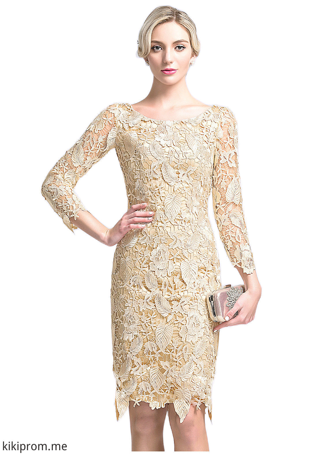 Brittany Sheath/Column Scoop Neck Knee-Length Lace Mother of the Bride Dress STF126P0014865