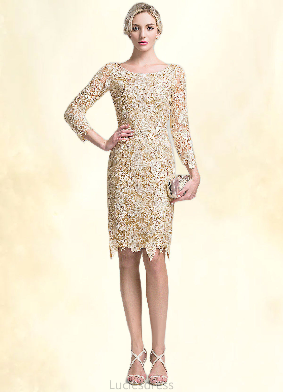 Isabela Sheath/Column Scoop Neck Knee-Length Lace Mother of the Bride Dress HF126P0014865