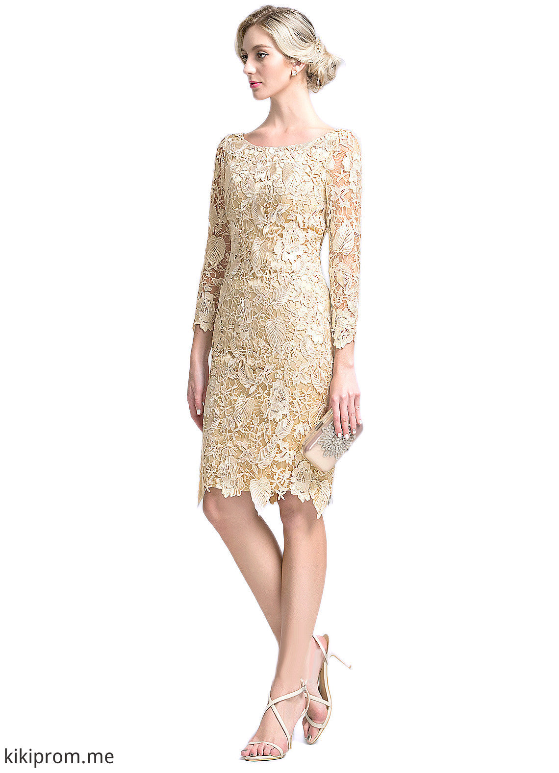 Brittany Sheath/Column Scoop Neck Knee-Length Lace Mother of the Bride Dress STF126P0014865