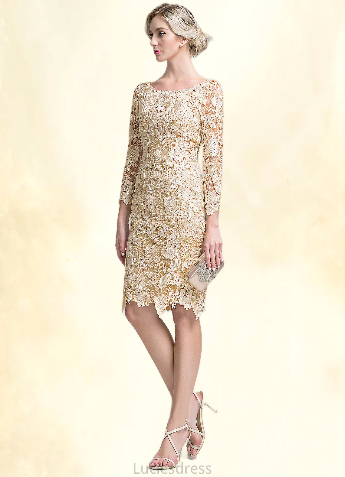 Isabela Sheath/Column Scoop Neck Knee-Length Lace Mother of the Bride Dress HF126P0014865