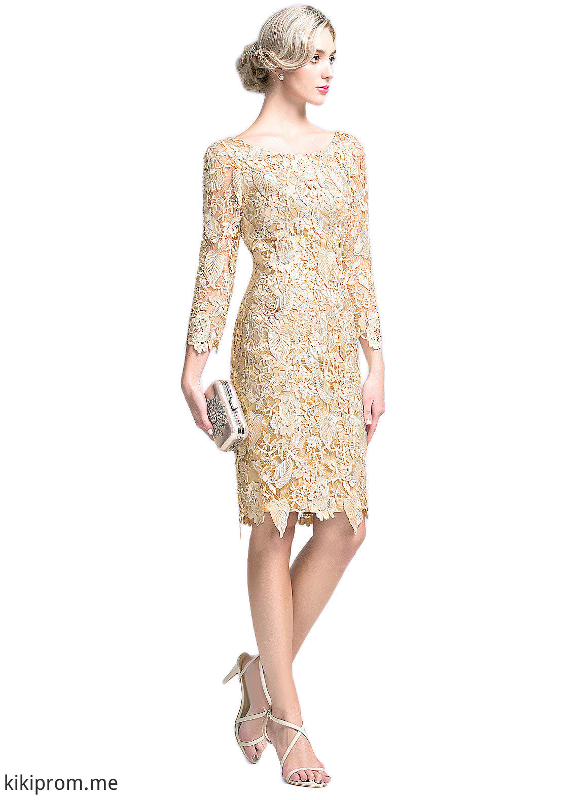 Brittany Sheath/Column Scoop Neck Knee-Length Lace Mother of the Bride Dress STF126P0014865