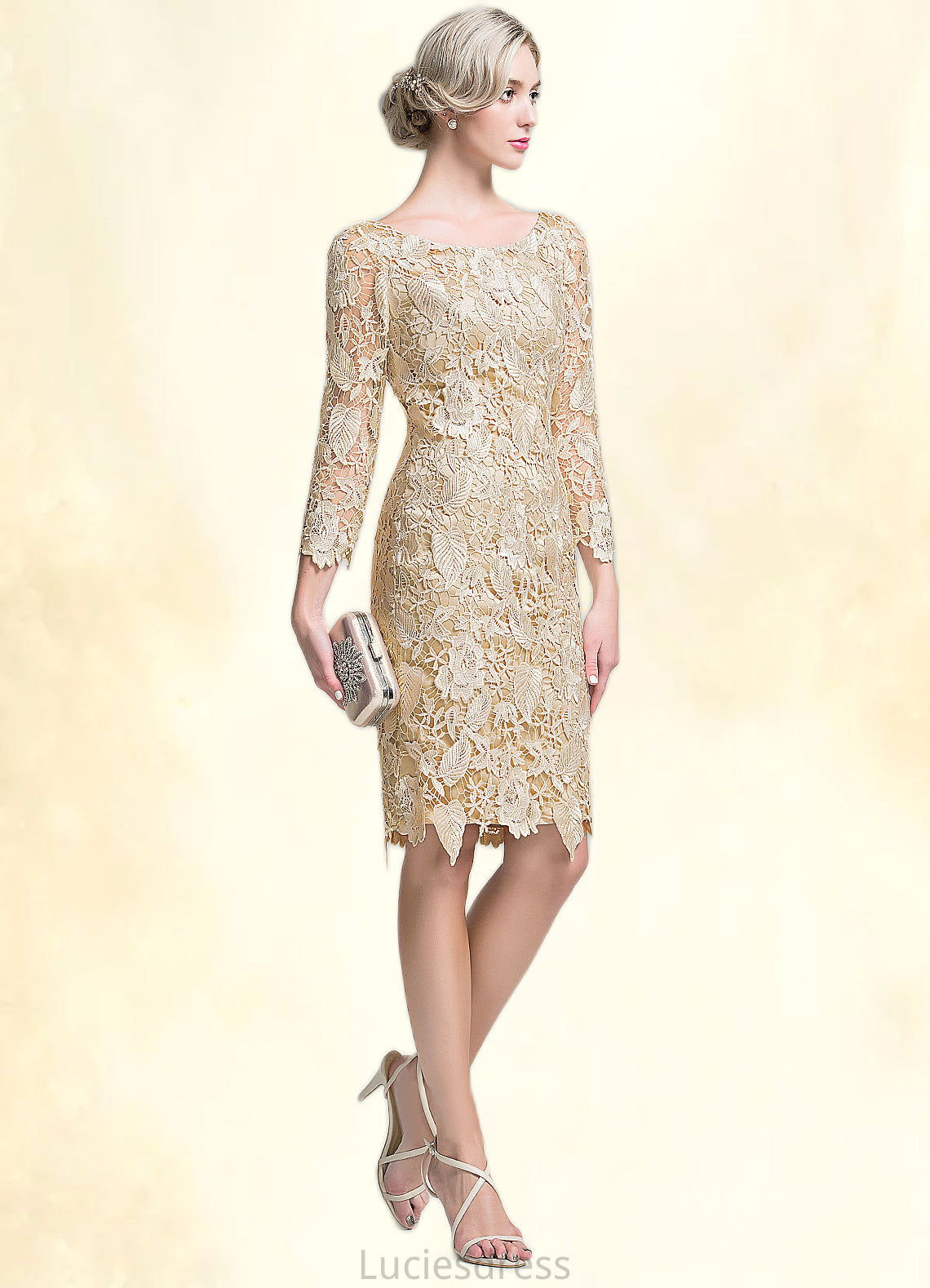 Isabela Sheath/Column Scoop Neck Knee-Length Lace Mother of the Bride Dress HF126P0014865