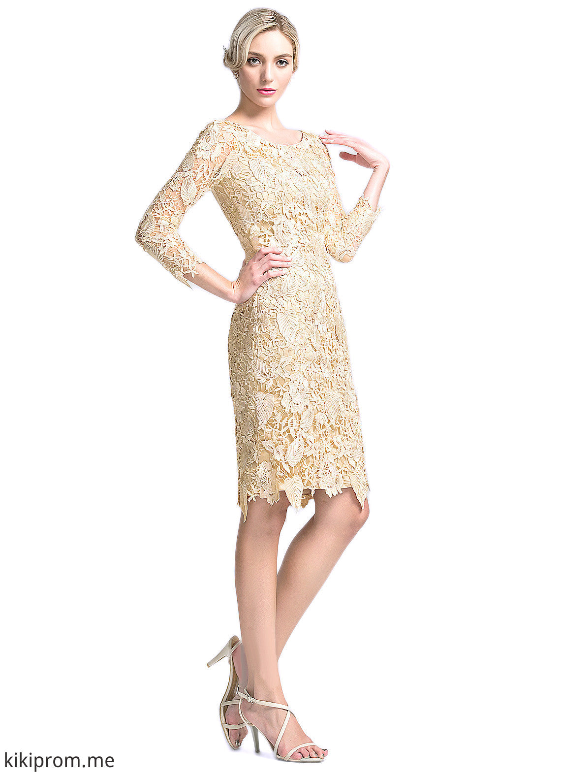 Brittany Sheath/Column Scoop Neck Knee-Length Lace Mother of the Bride Dress STF126P0014865