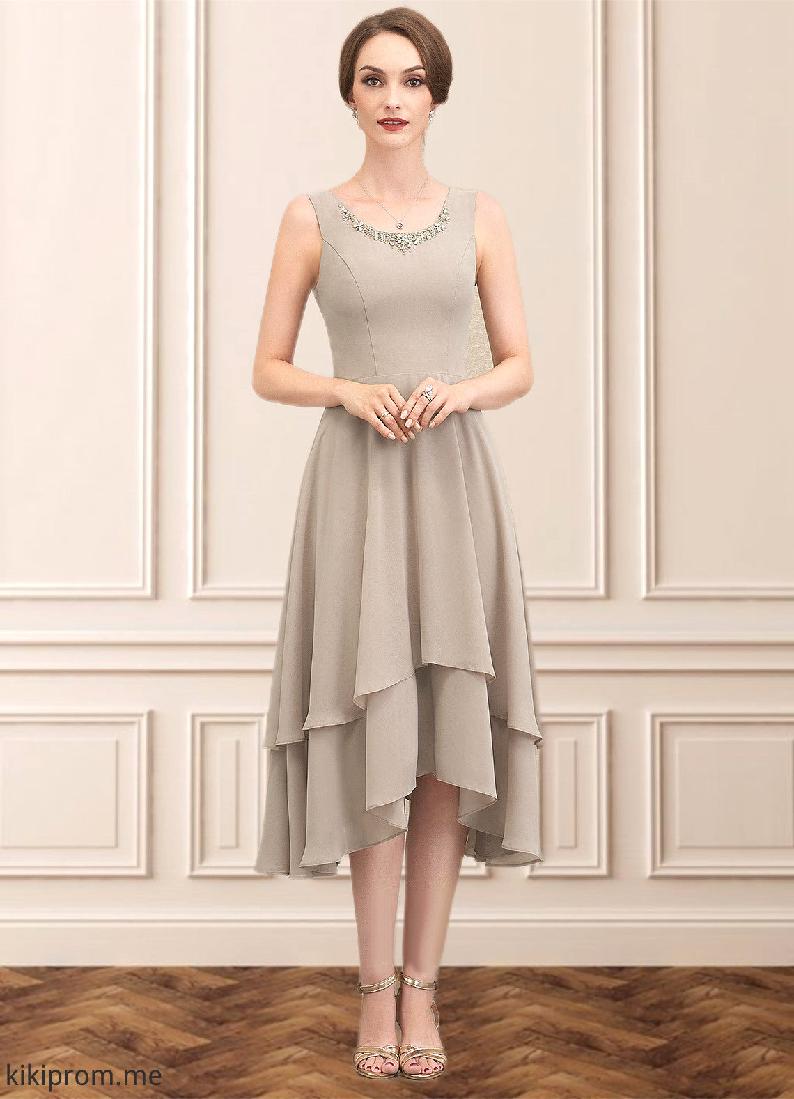 Elaine A-Line Scoop Neck Asymmetrical Chiffon Mother of the Bride Dress With Beading Sequins STF126P0014866