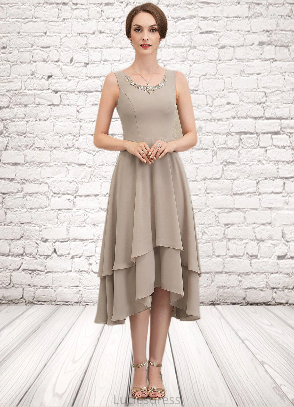 Jada A-Line Scoop Neck Asymmetrical Chiffon Mother of the Bride Dress With Beading Sequins HF126P0014866