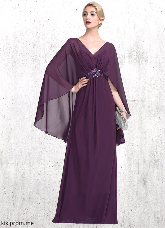 Keely A-Line V-neck Floor-Length Chiffon Mother of the Bride Dress With Ruffle Beading STF126P0014869