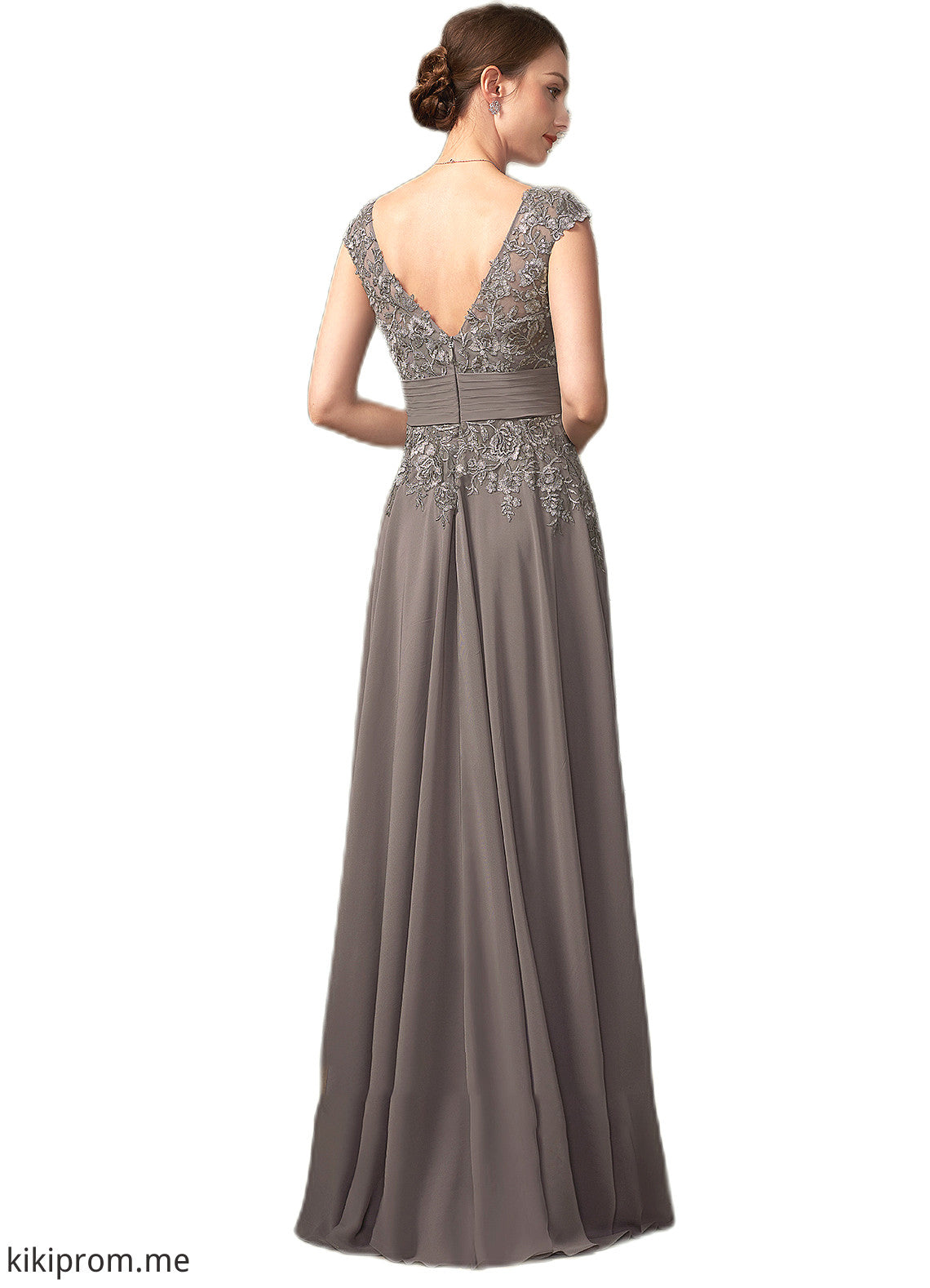 Ava A-Line V-neck Floor-Length Chiffon Lace Mother of the Bride Dress With Ruffle Sequins STF126P0014870