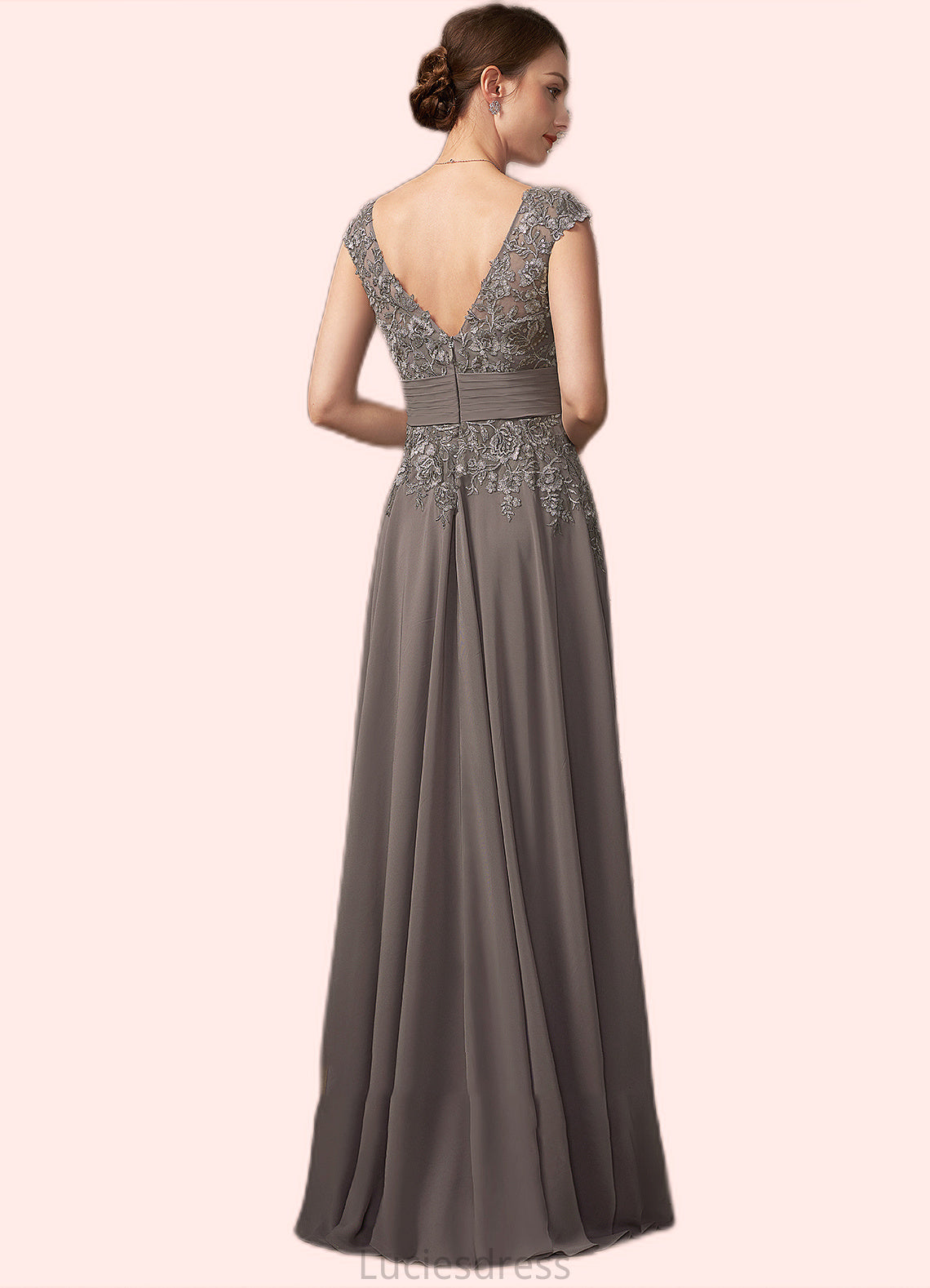 Kit A-Line V-neck Floor-Length Chiffon Lace Mother of the Bride Dress With Ruffle Sequins HF126P0014870