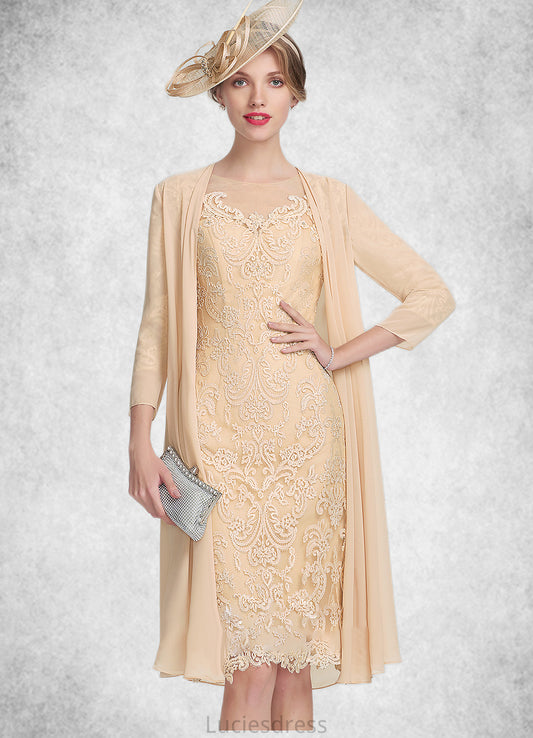 Salome Sheath/Column Scoop Neck Knee-Length Lace Mother of the Bride Dress With Beading Sequins HF126P0014874