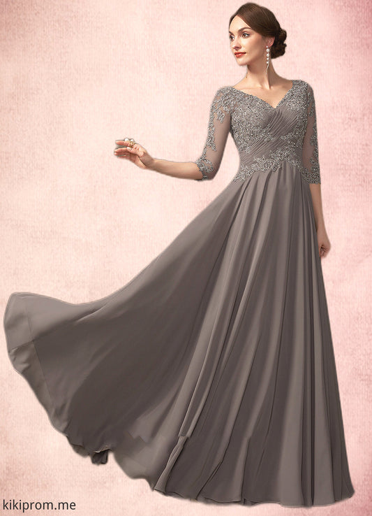 Allison A-Line V-neck Floor-Length Chiffon Lace Mother of the Bride Dress With Beading Sequins STF126P0014876