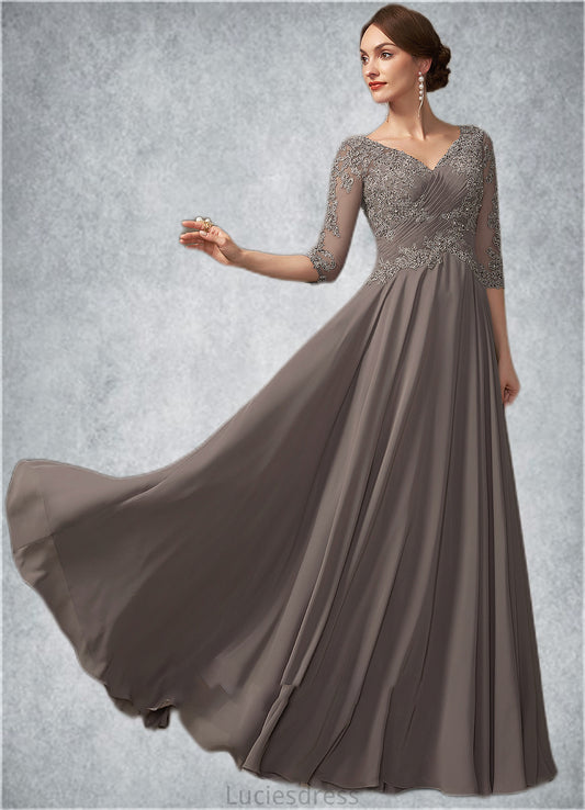 Charity A-Line V-neck Floor-Length Chiffon Lace Mother of the Bride Dress With Beading Sequins HF126P0014876