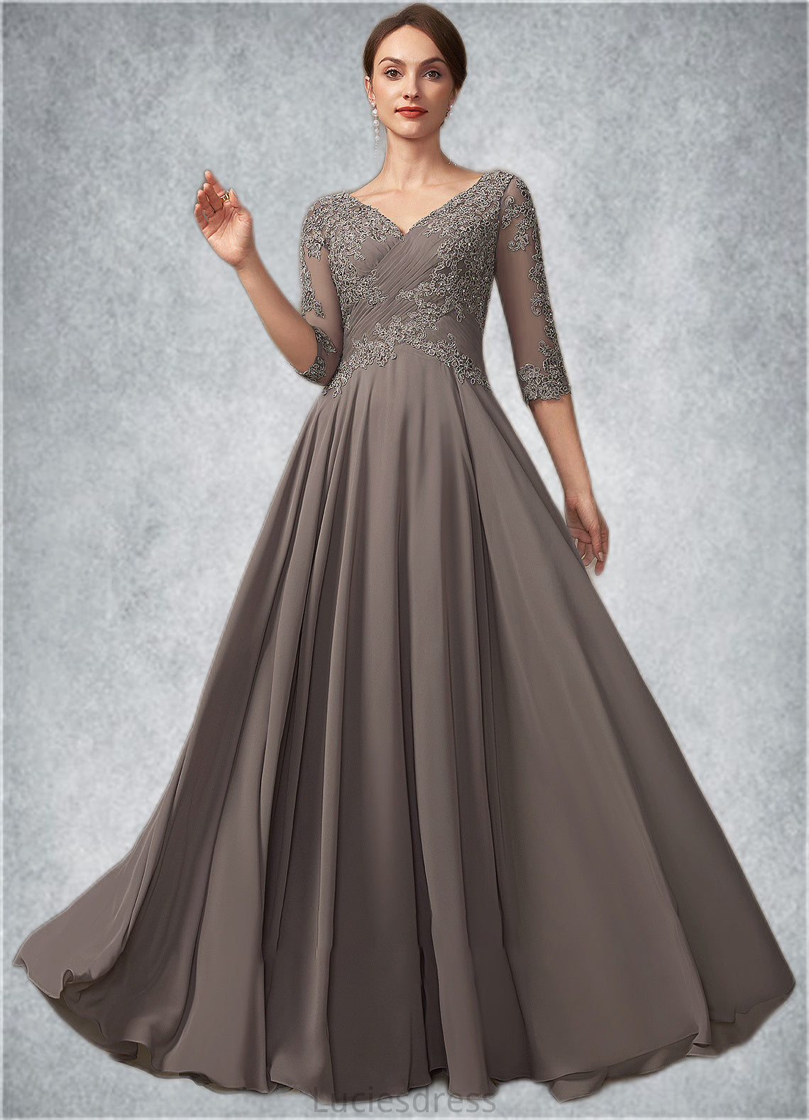 Charity A-Line V-neck Floor-Length Chiffon Lace Mother of the Bride Dress With Beading Sequins HF126P0014876