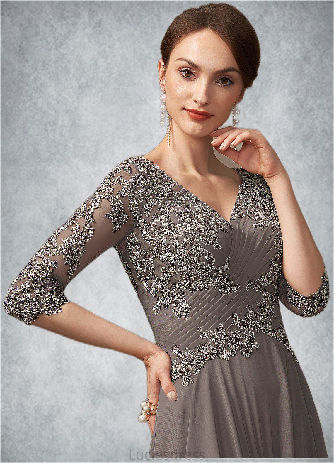 Charity A-Line V-neck Floor-Length Chiffon Lace Mother of the Bride Dress With Beading Sequins HF126P0014876