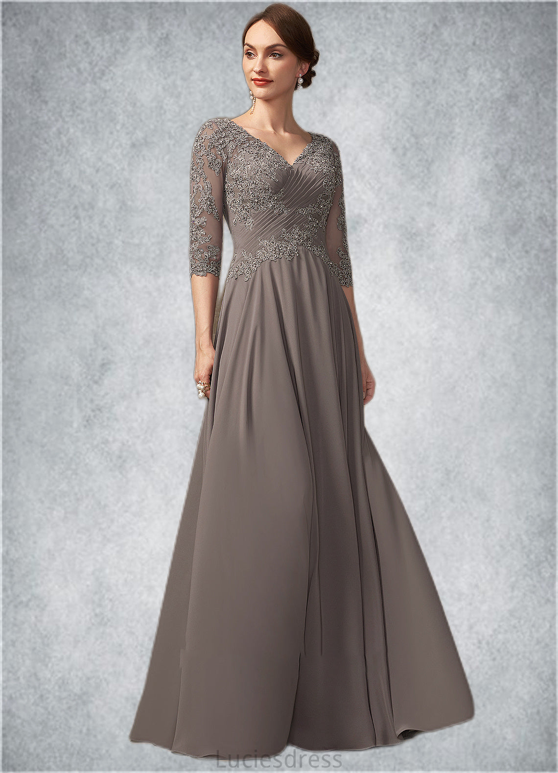 Charity A-Line V-neck Floor-Length Chiffon Lace Mother of the Bride Dress With Beading Sequins HF126P0014876