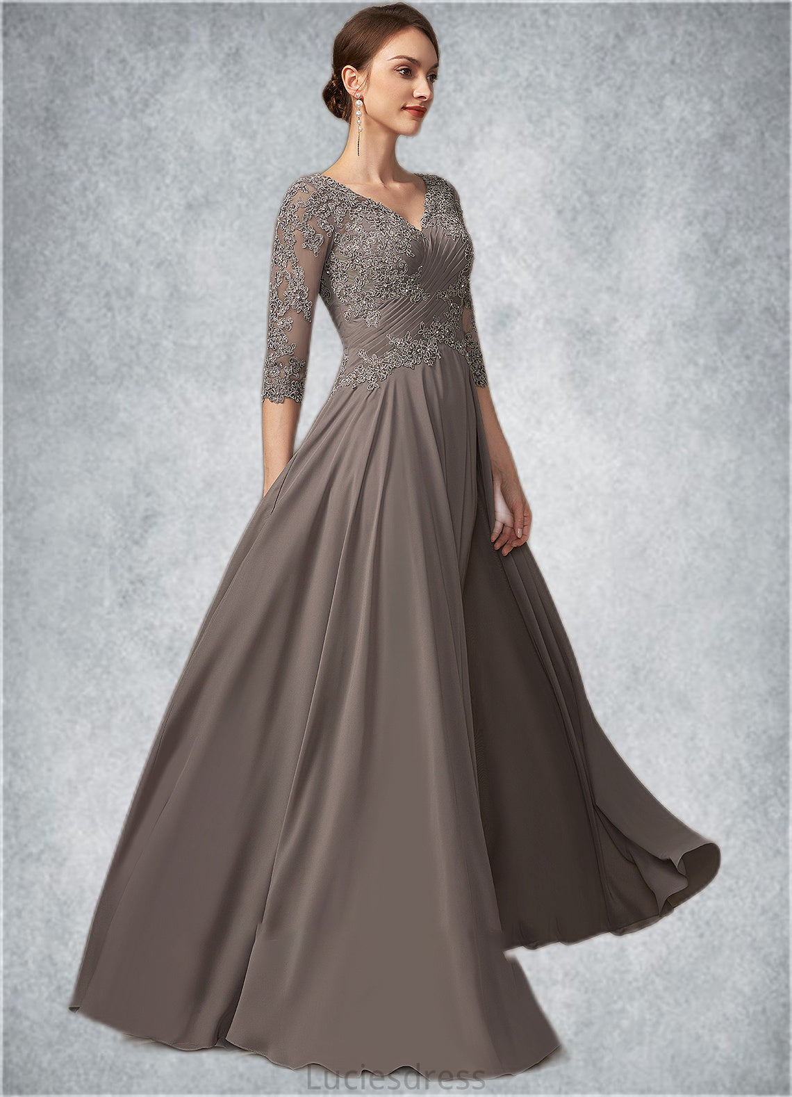 Charity A-Line V-neck Floor-Length Chiffon Lace Mother of the Bride Dress With Beading Sequins HF126P0014876