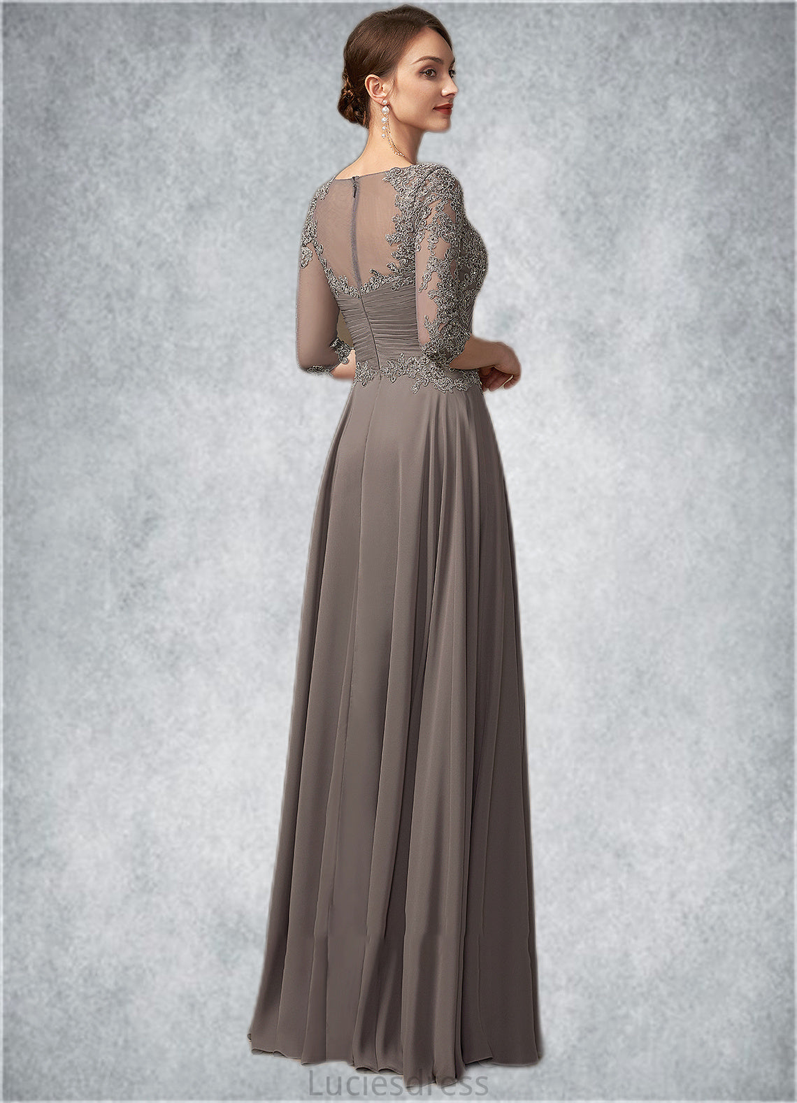 Charity A-Line V-neck Floor-Length Chiffon Lace Mother of the Bride Dress With Beading Sequins HF126P0014876