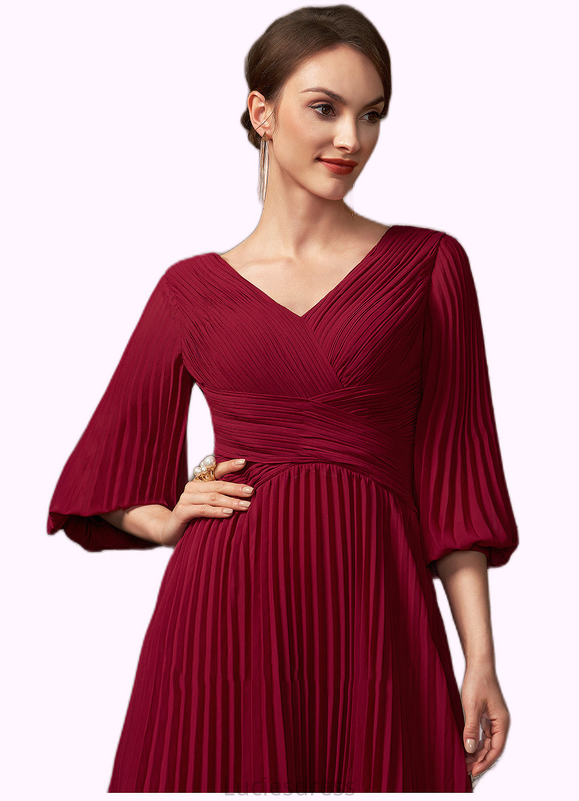 Kristin A-Line V-neck Tea-Length Chiffon Mother of the Bride Dress With Pleated HF126P0014878