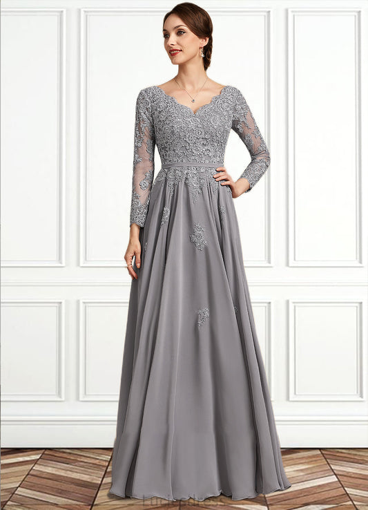 Peyton A-Line V-neck Floor-Length Chiffon Lace Mother of the Bride Dress HF126P0014881