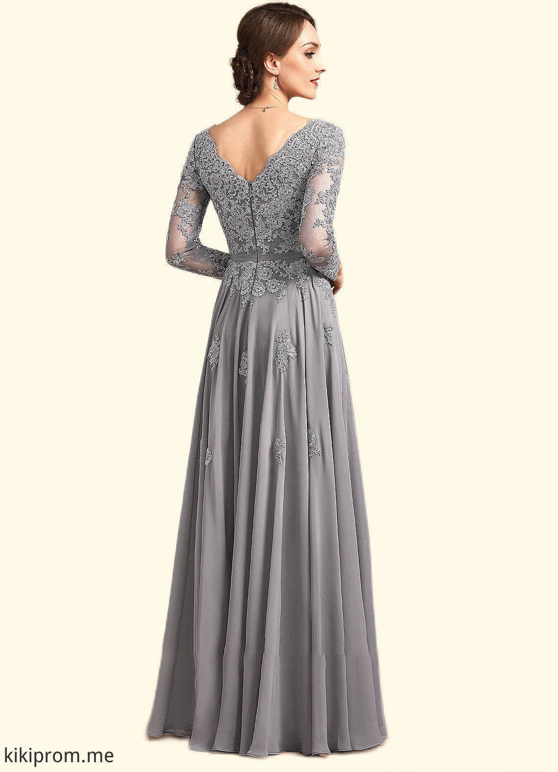 Guadalupe A-Line V-neck Floor-Length Chiffon Lace Mother of the Bride Dress STF126P0014881