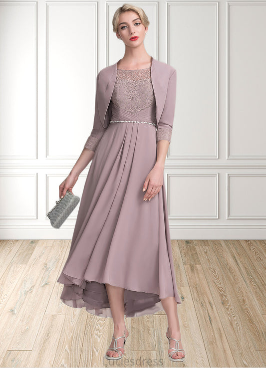 Parker A-Line Scoop Neck Asymmetrical Chiffon Lace Mother of the Bride Dress With Beading HF126P0014885