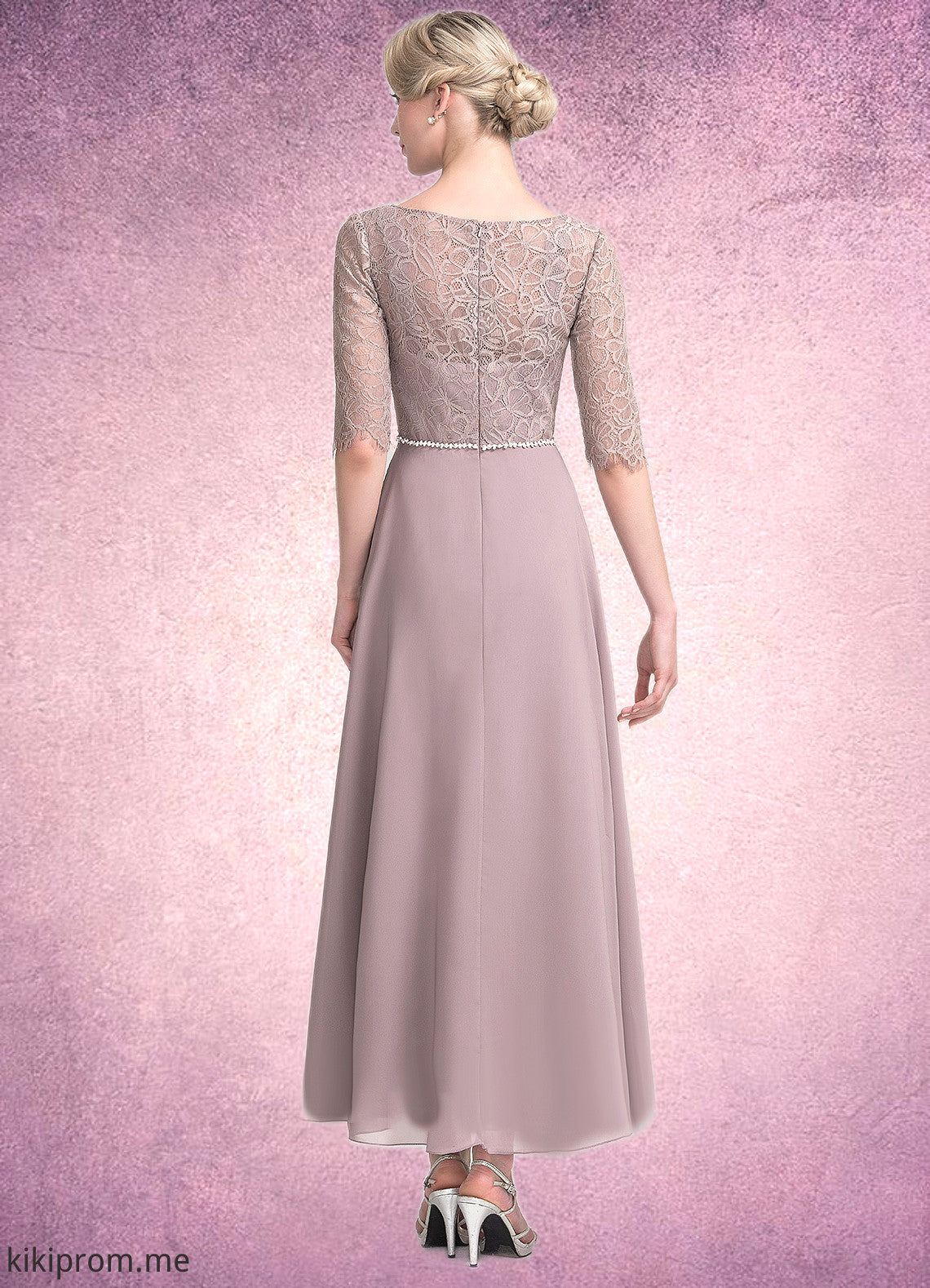 Germaine A-Line Scoop Neck Asymmetrical Chiffon Lace Mother of the Bride Dress With Beading STF126P0014885