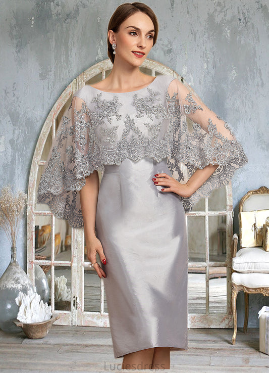 Kailee Sheath/Column Scoop Neck Knee-Length Taffeta Lace Mother of the Bride Dress With Beading Sequins HF126P0014886