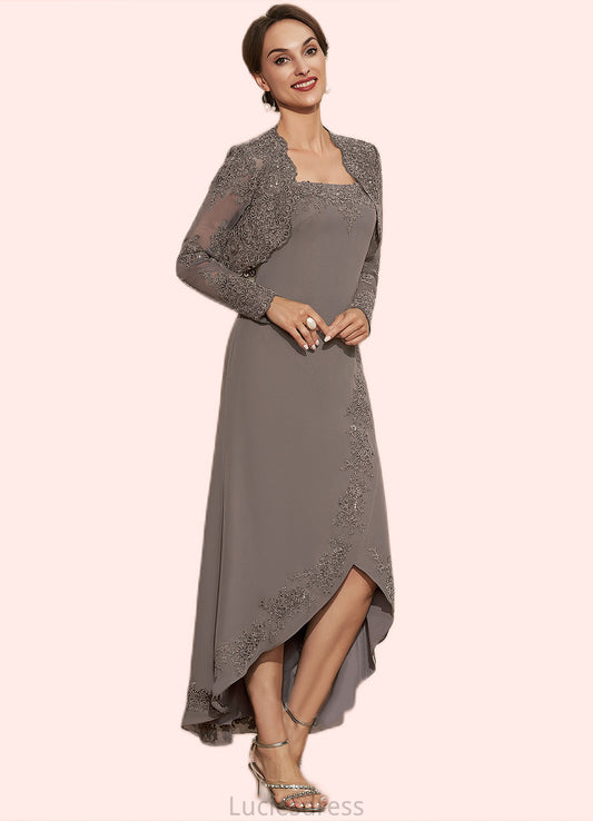 Alexandra A-Line Square Neckline Asymmetrical Chiffon Mother of the Bride Dress With Appliques Lace Sequins HF126P0014888