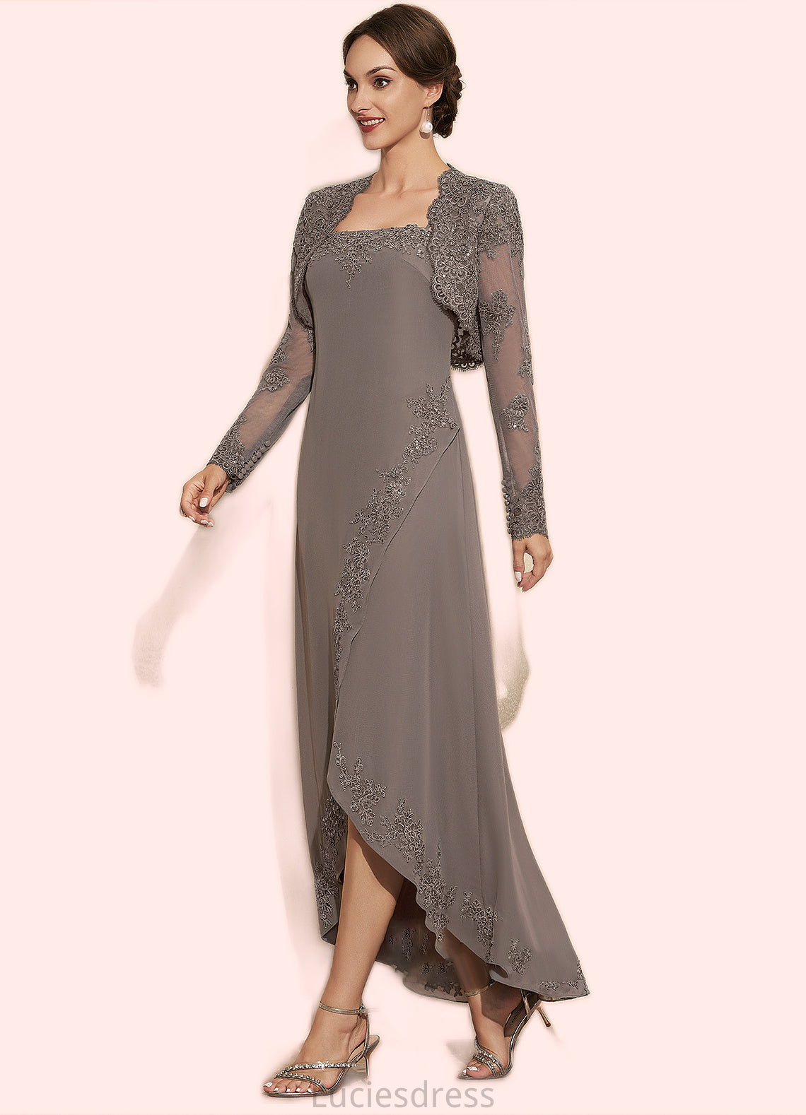 Alexandra A-Line Square Neckline Asymmetrical Chiffon Mother of the Bride Dress With Appliques Lace Sequins HF126P0014888