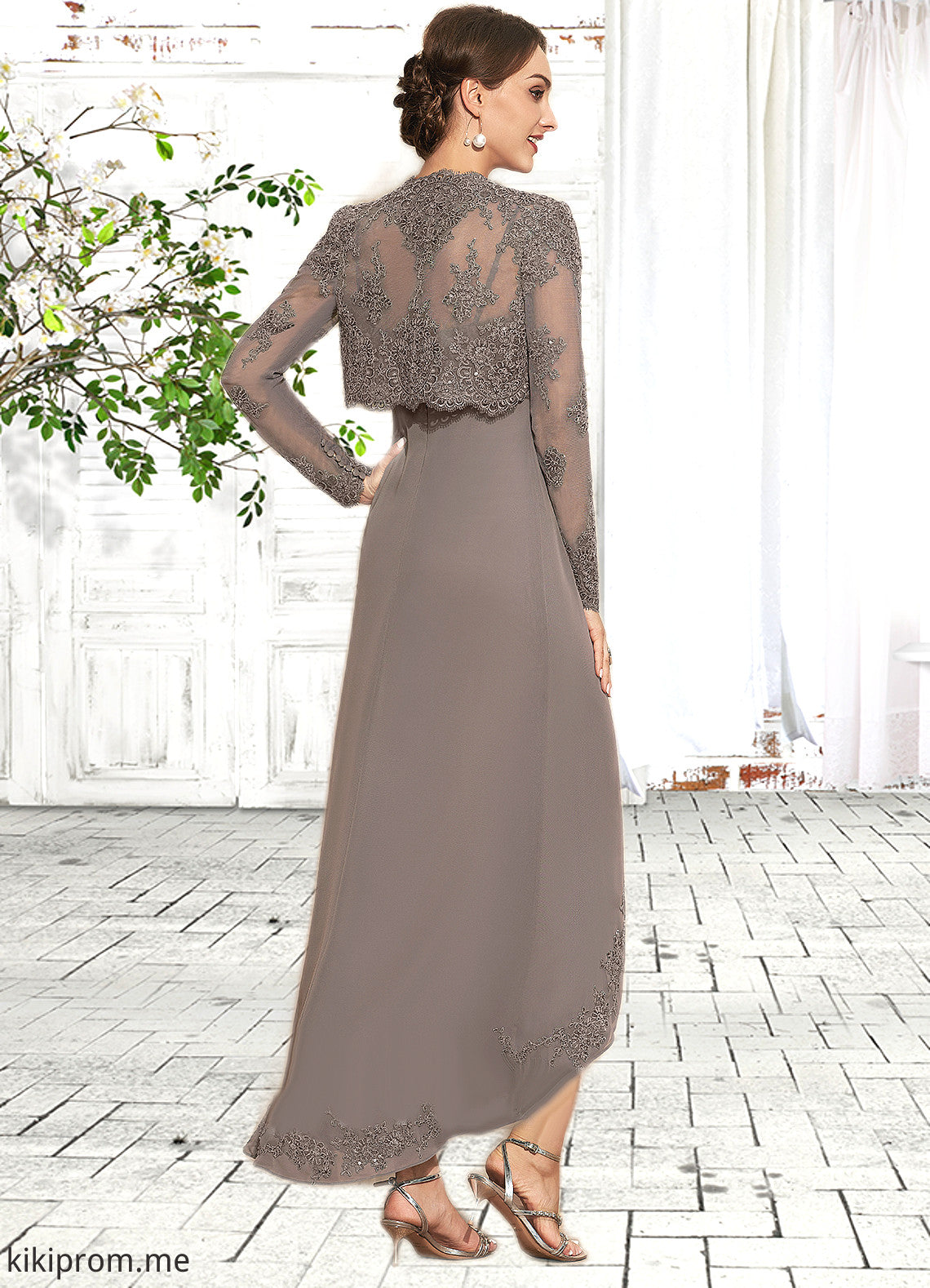 Alice A-Line Square Neckline Asymmetrical Chiffon Mother of the Bride Dress With Appliques Lace Sequins STF126P0014888