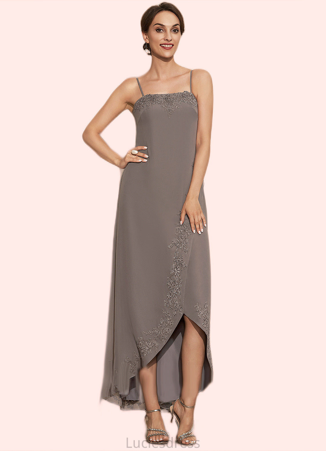 Alexandra A-Line Square Neckline Asymmetrical Chiffon Mother of the Bride Dress With Appliques Lace Sequins HF126P0014888