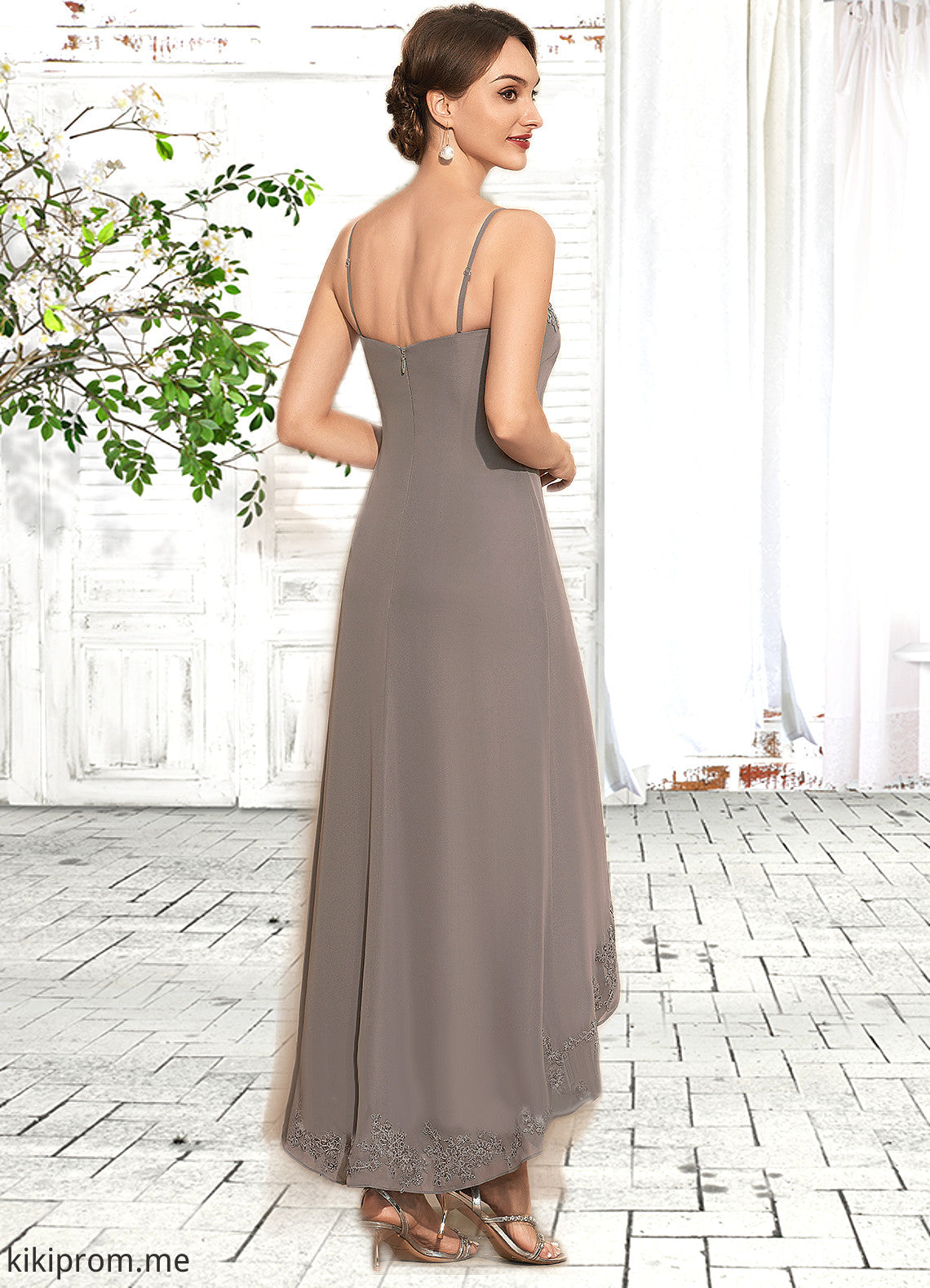 Alice A-Line Square Neckline Asymmetrical Chiffon Mother of the Bride Dress With Appliques Lace Sequins STF126P0014888