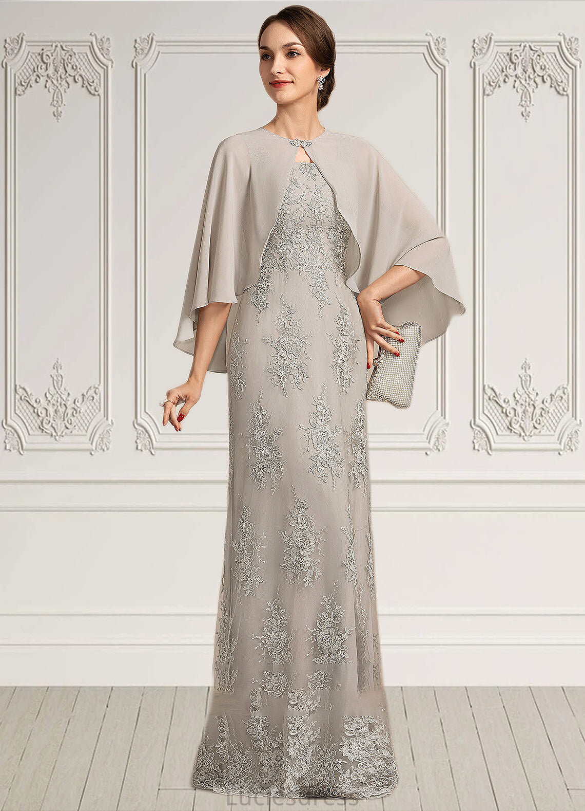 Izabelle A-Line Square Neckline Floor-Length Lace Mother of the Bride Dress HF126P0014889