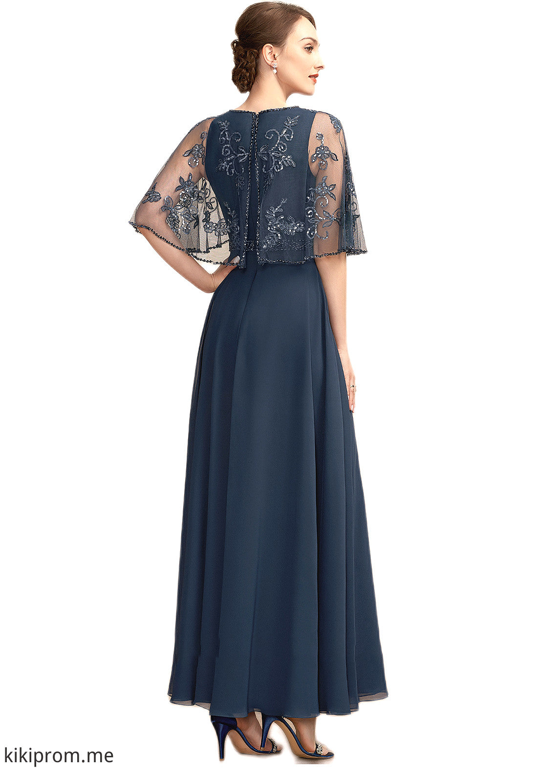 Linda A-Line Scoop Neck Ankle-Length Chiffon Lace Mother of the Bride Dress With Beading Sequins STF126P0014892