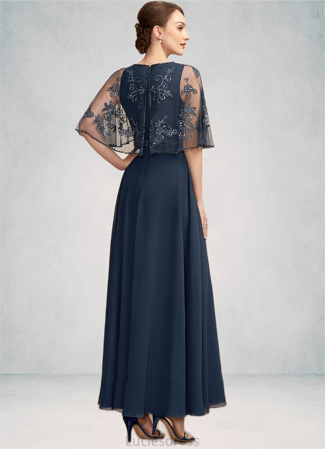 Aria A-Line Scoop Neck Ankle-Length Chiffon Lace Mother of the Bride Dress With Beading Sequins HF126P0014892