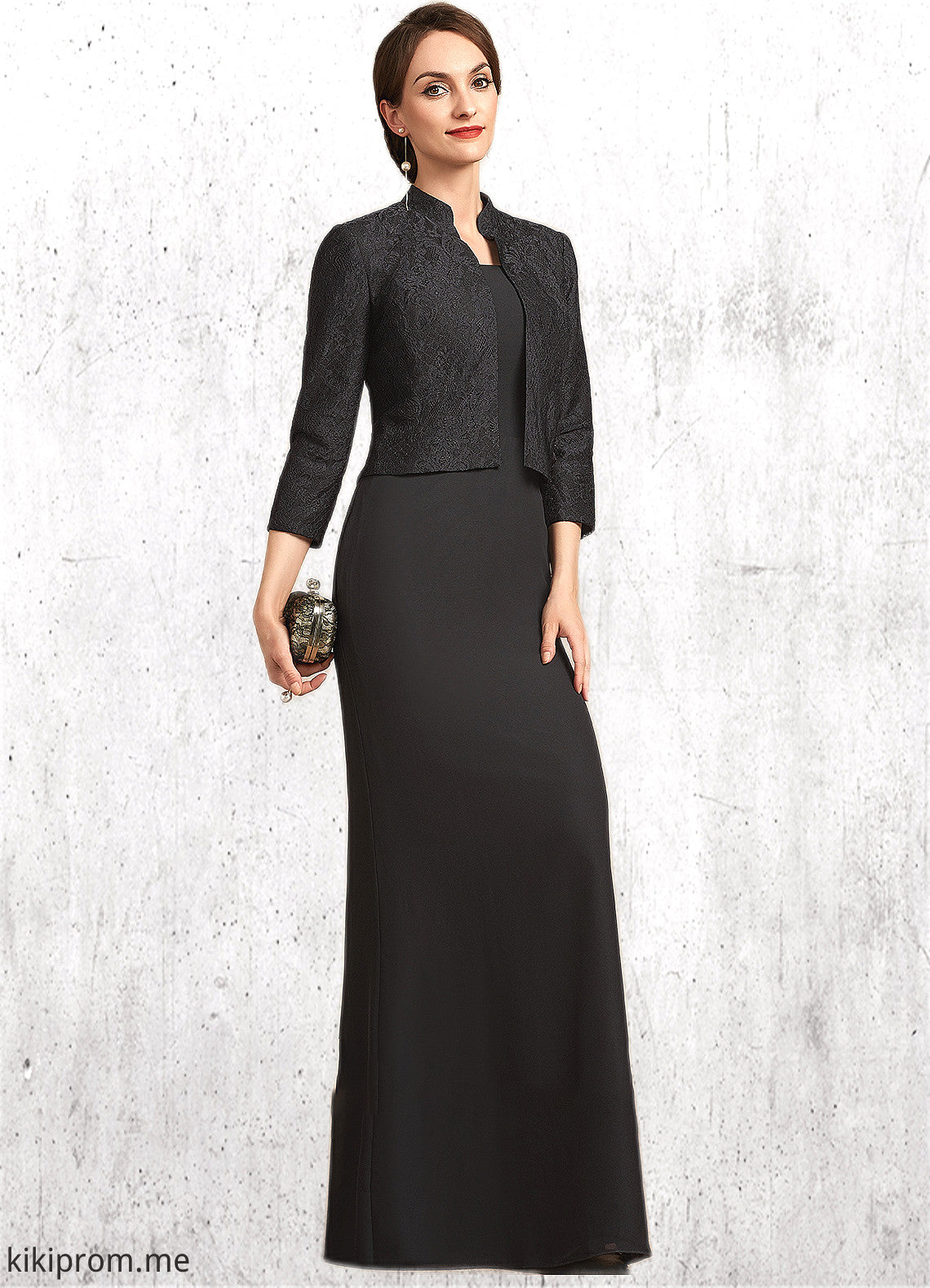 Lyric Sheath/Column Square Neckline Floor-Length Chiffon Mother of the Bride Dress STF126P0014893