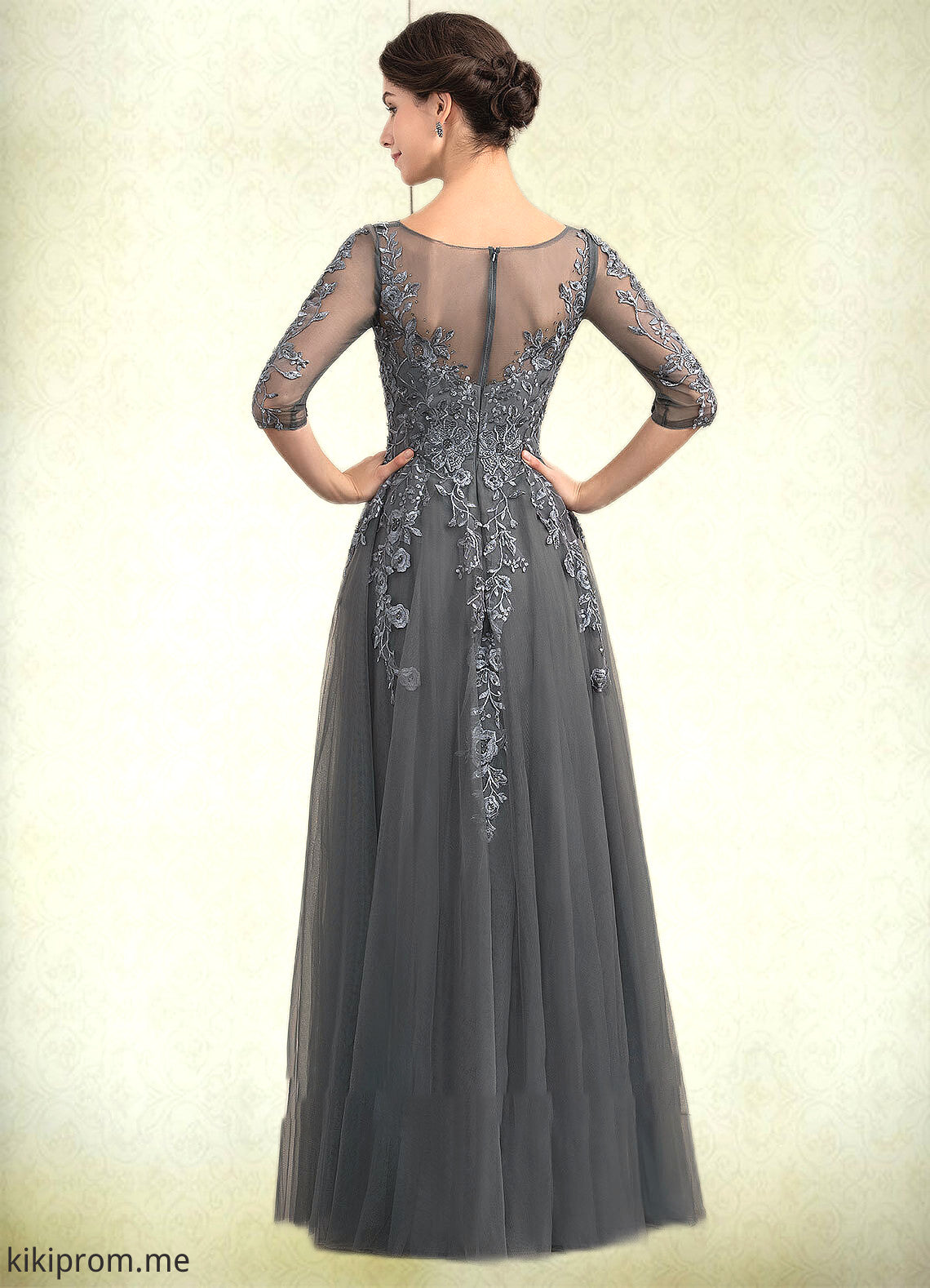 America A-Line V-neck Floor-Length Tulle Lace Mother of the Bride Dress With Beading Sequins STF126P0014895