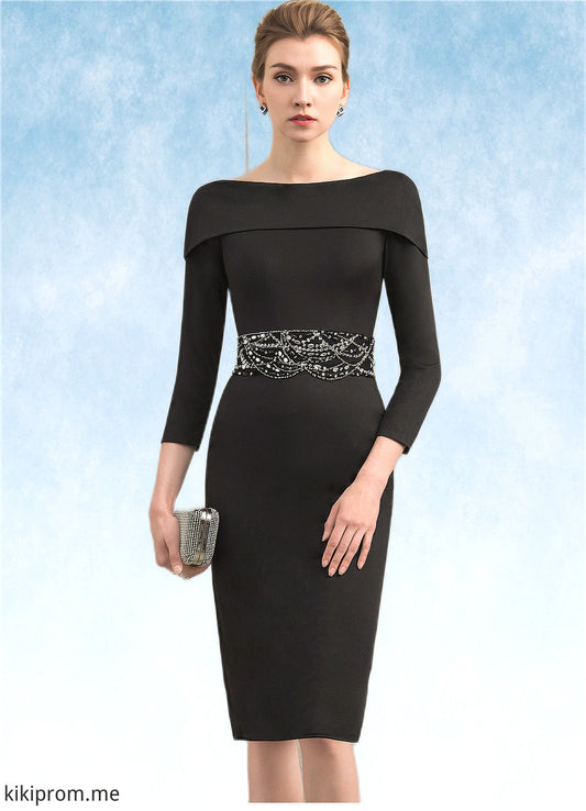 Alexandra Sheath/Column Off-the-Shoulder Knee-Length Jersey Mother of the Bride Dress With Beading Sequins STF126P0014897