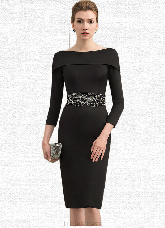 Kimberly Sheath/Column Off-the-Shoulder Knee-Length Jersey Mother of the Bride Dress With Beading Sequins HF126P0014897