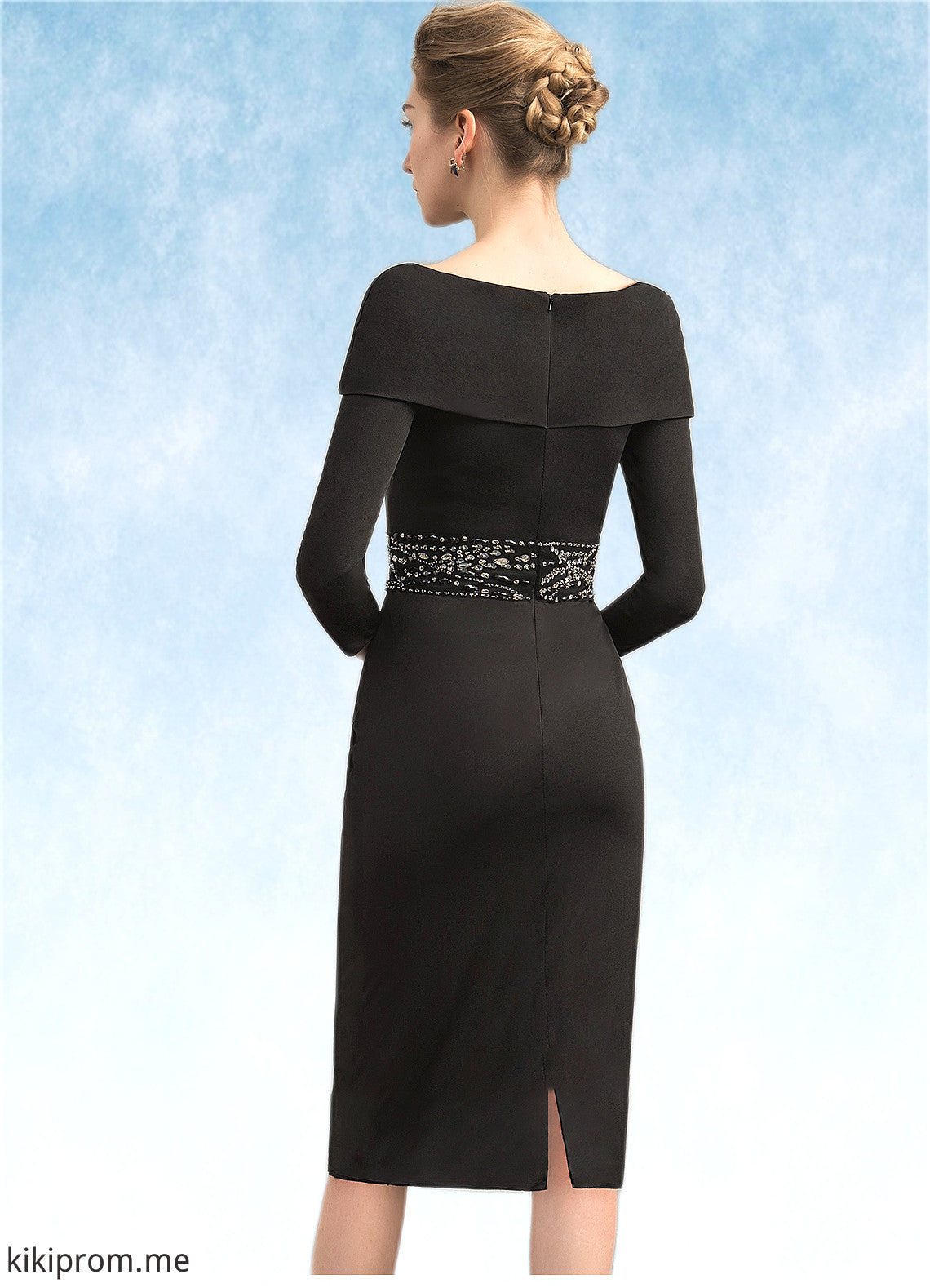 Alexandra Sheath/Column Off-the-Shoulder Knee-Length Jersey Mother of the Bride Dress With Beading Sequins STF126P0014897