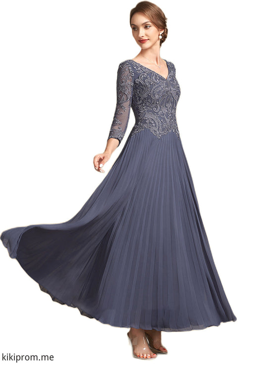 Josephine A-Line V-neck Ankle-Length Chiffon Lace Mother of the Bride Dress STF126P0014899