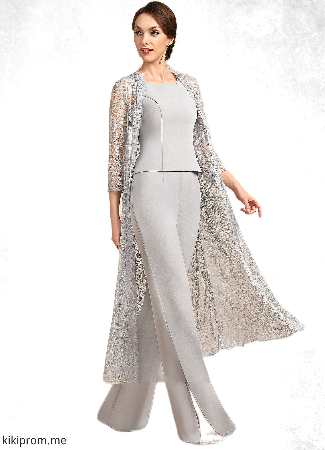 Marilyn Jumpsuit/Pantsuit Square Neckline Floor-Length Chiffon Mother of the Bride Dress STF126P0014900