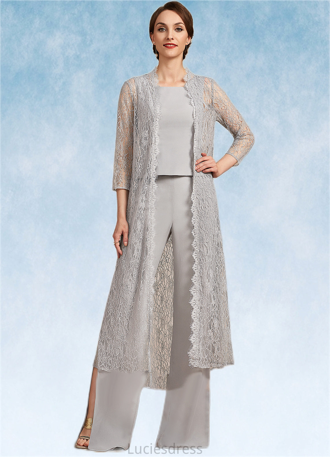 Cindy Jumpsuit/Pantsuit Square Neckline Floor-Length Chiffon Mother of the Bride Dress HF126P0014900