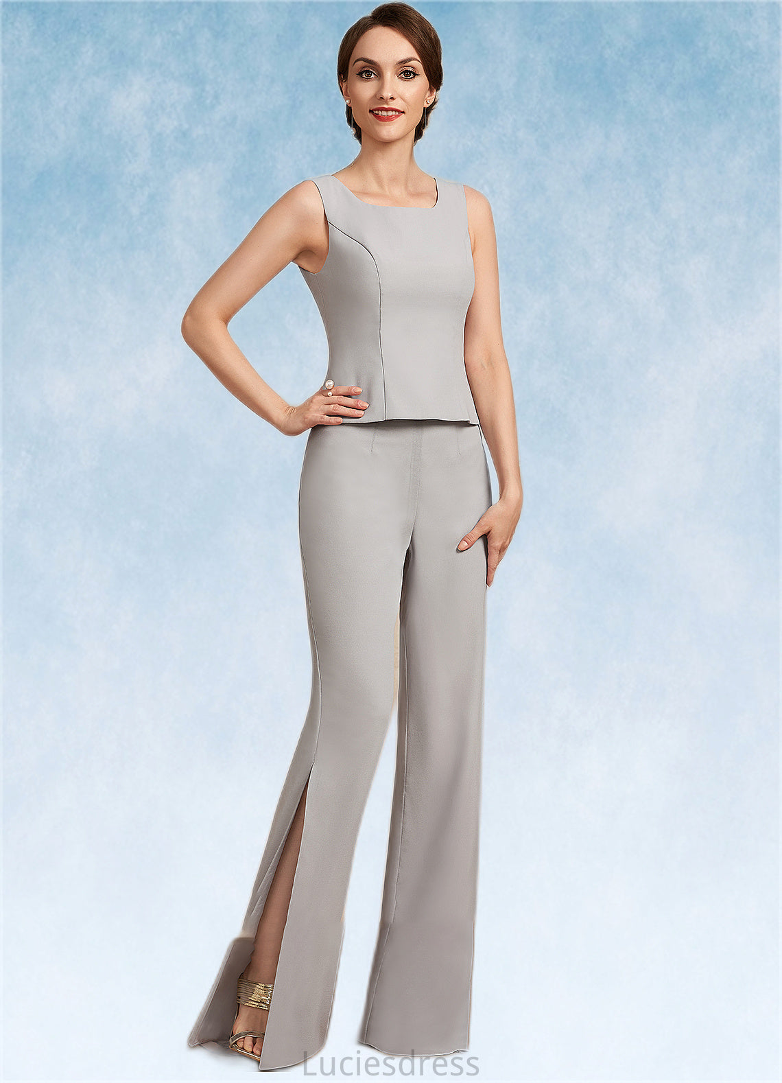 Cindy Jumpsuit/Pantsuit Square Neckline Floor-Length Chiffon Mother of the Bride Dress HF126P0014900